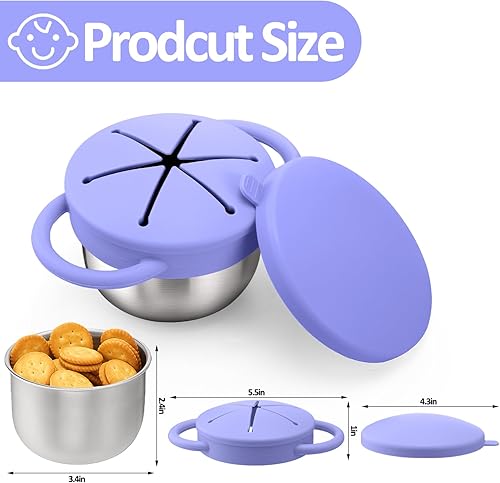 Miniatura 2 de BUSOHA Paquete de 2 vasos de acero inoxidable para niños pequeños, 9 onzas, a prueba de derrames, recipientes para aperitivos con tapa, recipientes