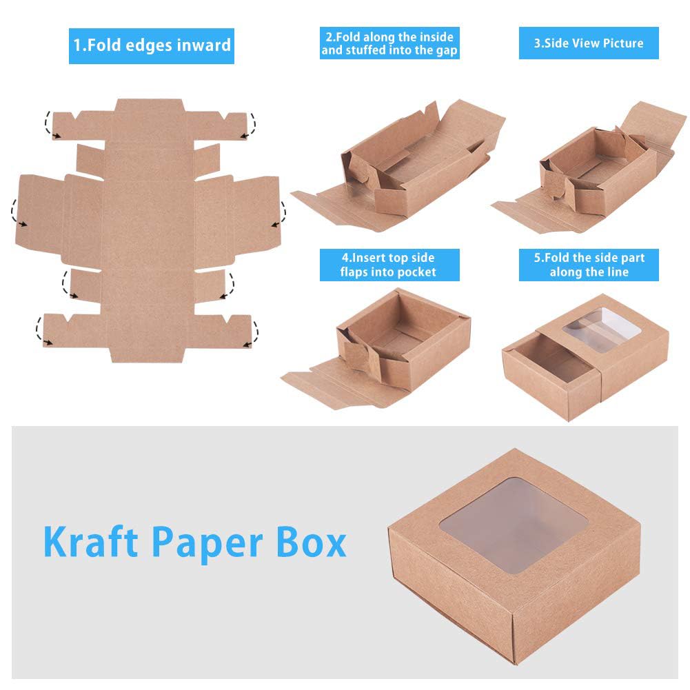 24 Scatole Regalo Kraft Con Finestra - 8x8x3 Cm, Per Gioielli, Dolci, Torte - Foto 5