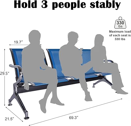 Miniatura 2 de kinbor Sillas de sala de espera, banco de recepción duradero con reposabrazos, sillas de recepción de oficina de 3 asientos para oficina, hospital,