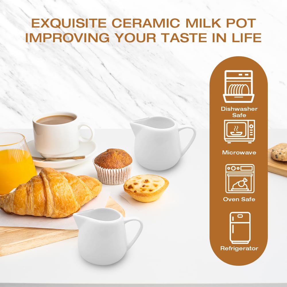 12 Mini Brocche Latte In Ceramica - 50ml, Bianche, Con Manico, Per Caffè, Salse E Sciroppi - Foto 7