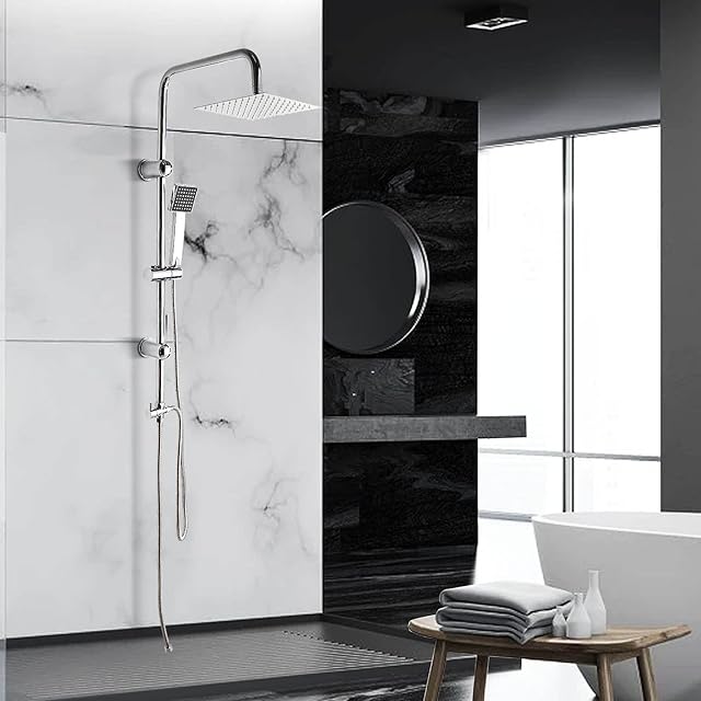 Trintion Shower Set Mixer Shower Set with 8 Inches Overhead Rain Shower Mixer Wall Mounted Adjustable Temperature Twin Head Shower System