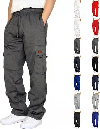 Mens Cargo Sweatpants Plus Size Baggy Jogger Sweatpants Drawstring Open Bottom Fleece Athletic Pants with Pockets