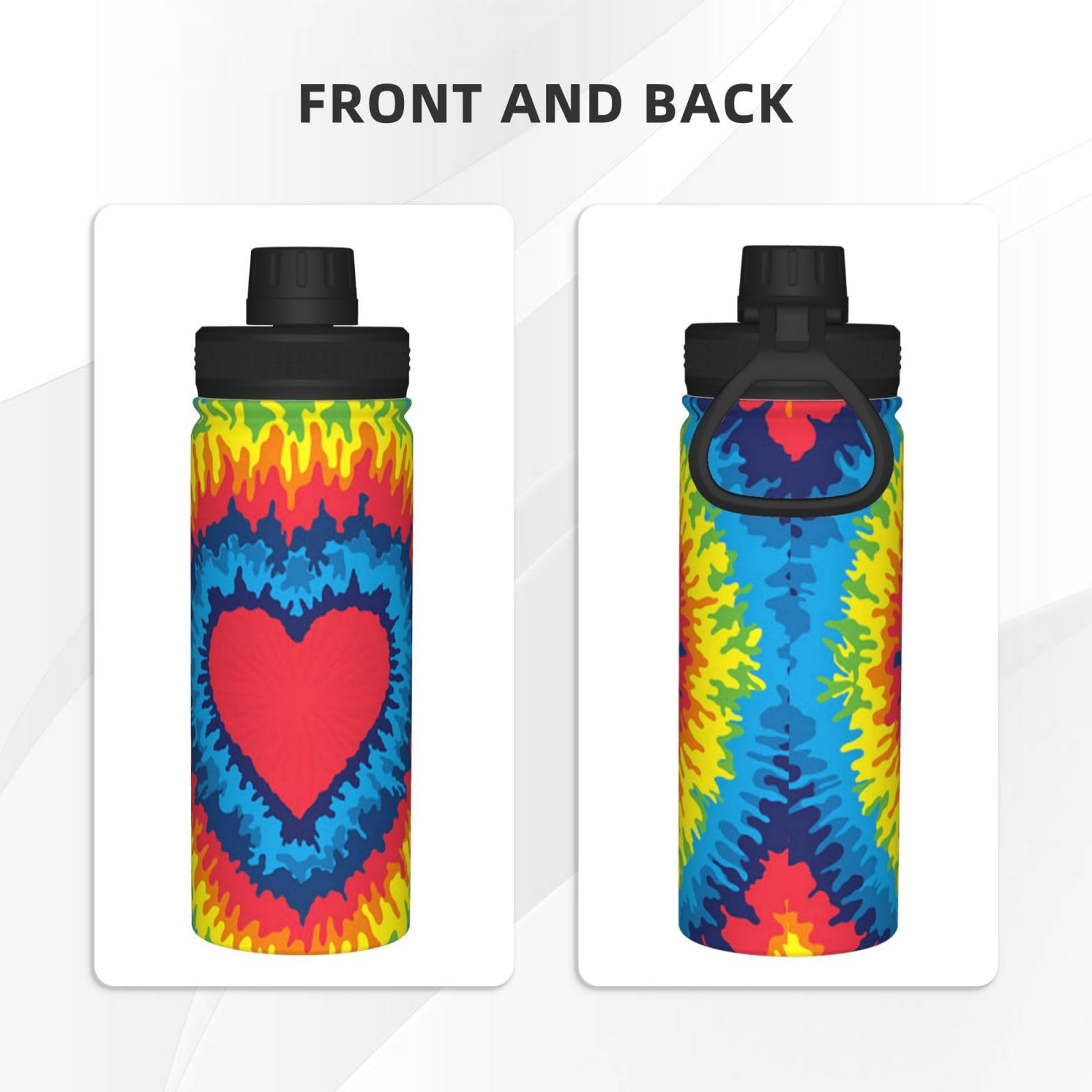 Bear Dancing Tie Dye Water Bottle 18oz - Stainless Steel Insulated Sports Bottle With Straw | Leak Proof & Keeps Drinks Cold - View #6