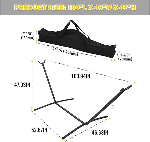 Miniatura 2 de KUAFU Soporte de hamaca resistente de 650 libras, 9 pies, con funda de transporte portátil de 104 pulgadas de largo x 46 pulgadas de ancho, para