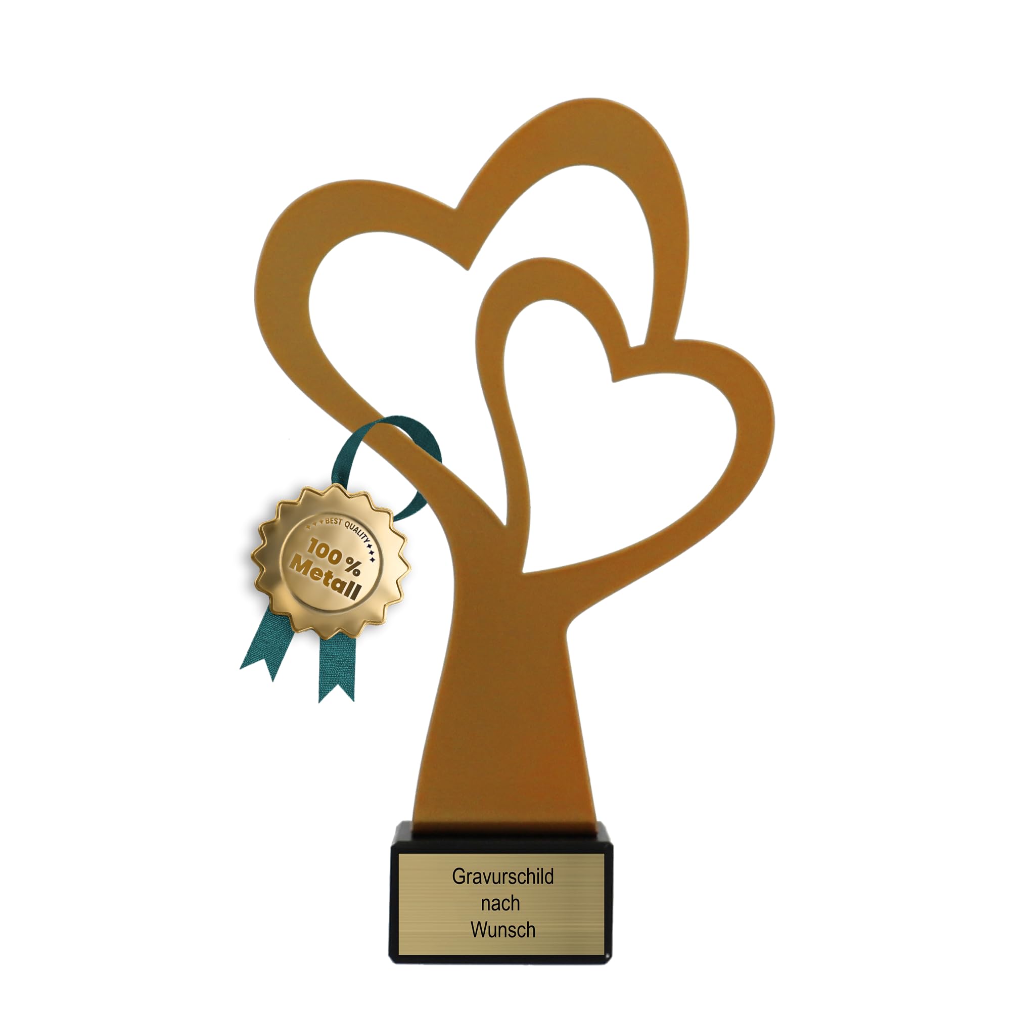 Pokal-Fabrik - Goldener Herz Pokal 21 cm aus Metall mit Gravur - Geschenk-Trophäe mit Herz-Silhouette & Steinsockel - Personalisiertes Geschenk - Muttertagsgeschenk | Hochzeitsgeschenk