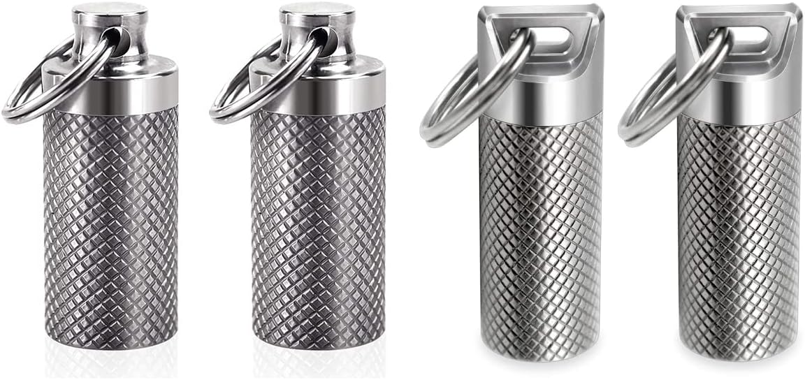 Tisky Keychain Pill Holder, Pill Container Portable Titanium Waterproof Mini Pill Box, Mini Pill Case for Outdoor Travel Purse or Pocket(4PCS)