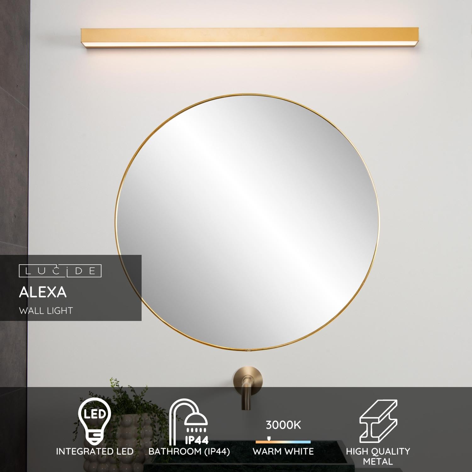 LUCIDE Alexa - Wall Light Bathroom - LED - 1x13W 2700K - IP44 - Matt Gold/Brass, Matt Gold / Brass - Image 3