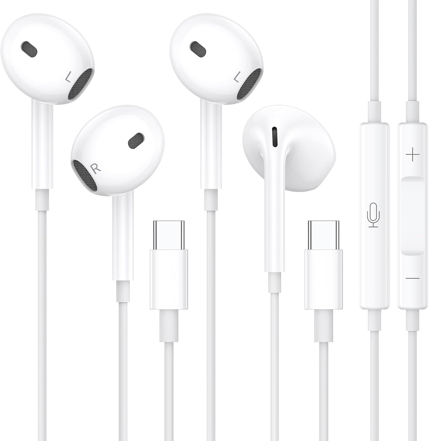2 Pack USB C Wired In-Ear Headphones,Type C Earphones Earbuds Noise Isolating with Mic&Volume Control for iPhone 15/15 Plus/15 Pro/15 Pro Max,iPad Pro,Samsung Galaxy S24 S23 S22 S21,h-uawei,Pixel 7/6