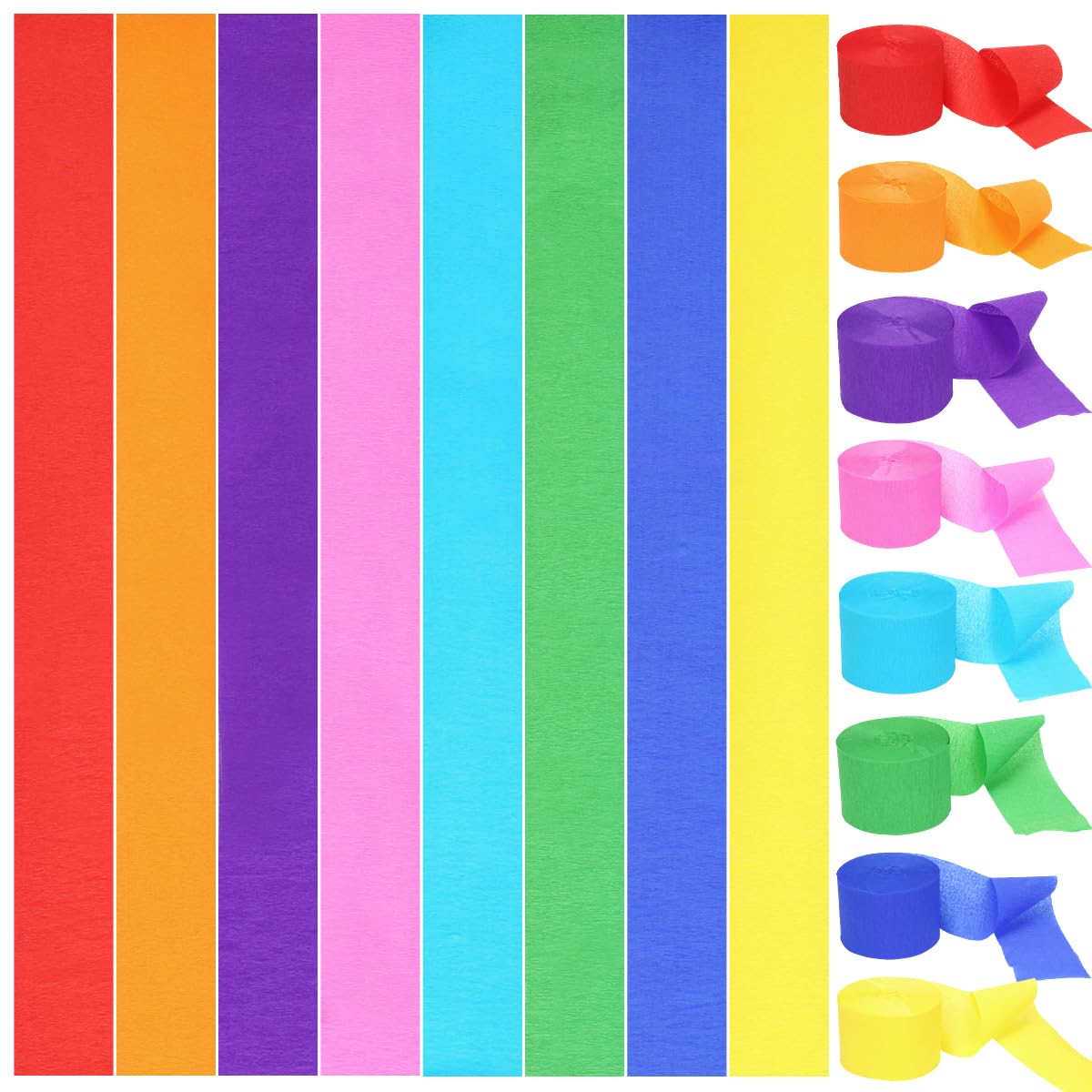 Lot 8 Rouleaux Papier Crépon Multicolore 4,5cm X 25m - Rubans Arc-en-Ciel Avec Ciseaux Pour Décoration Fête