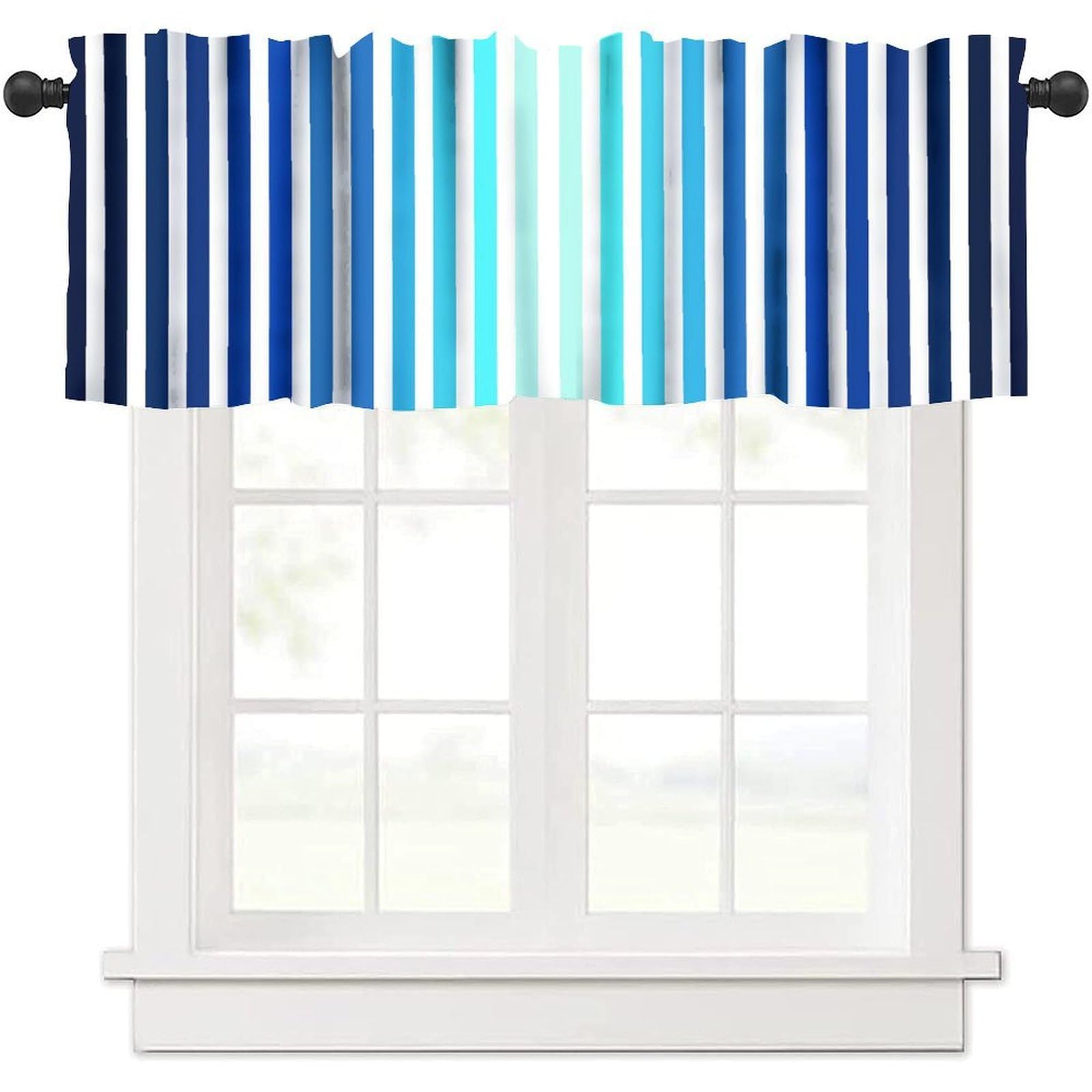 moderw Striped Window Valance Curtains, Blue and White Vertical Stripe Abstract Geometric Classic Aesthetic Art Stripes Valance Curtain for Farmhouse Bedroom Living Room Kitchen 54x18inch