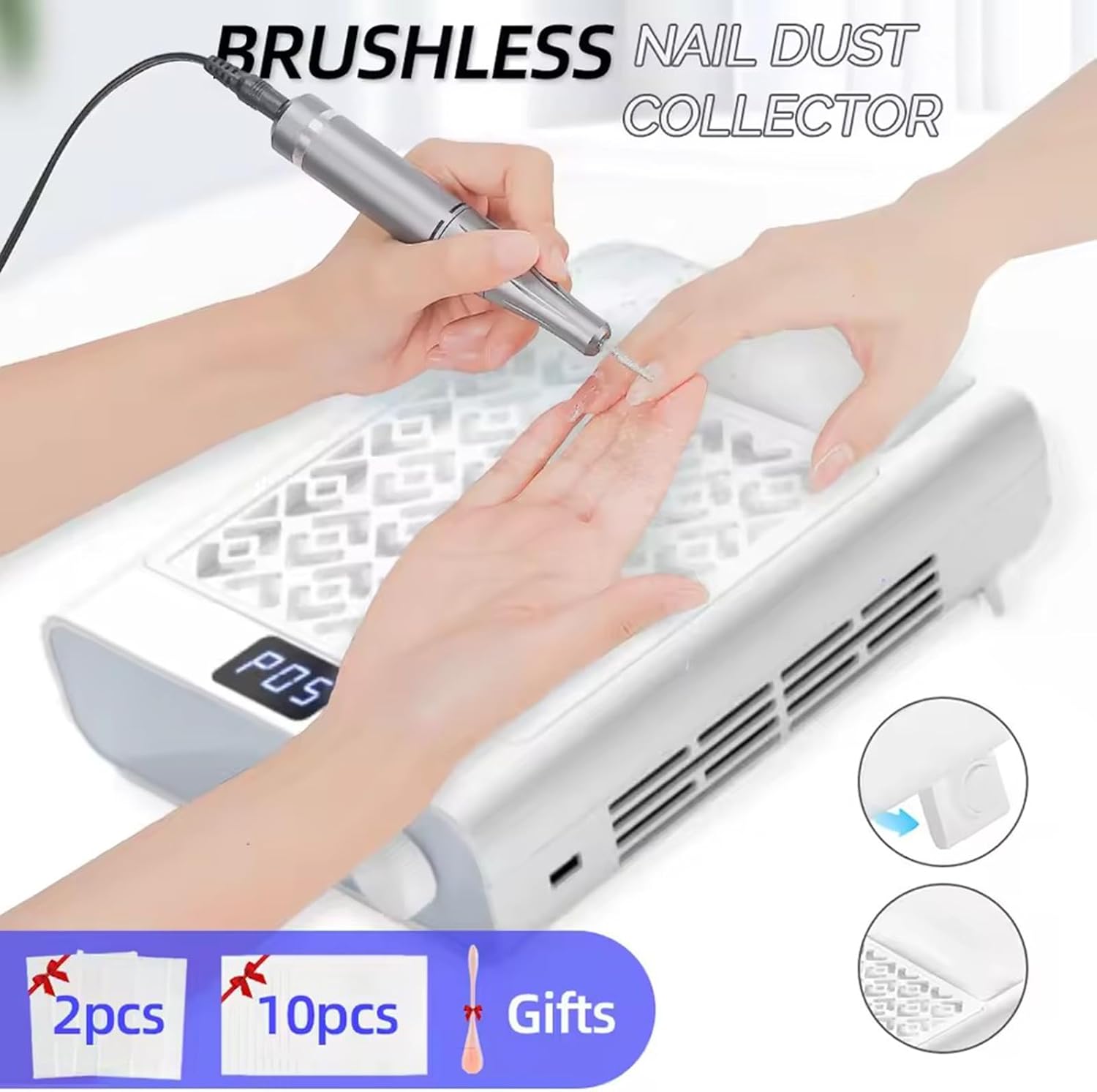 Nail Dust Collector - Brushless Quiet Vacuum Suction Fan Extractor with Hand Pillow 2 Filters 1 Brush, Nail Dust Cleaner Machine for Acrylic Gel Nail Polishing Nail Tech Use