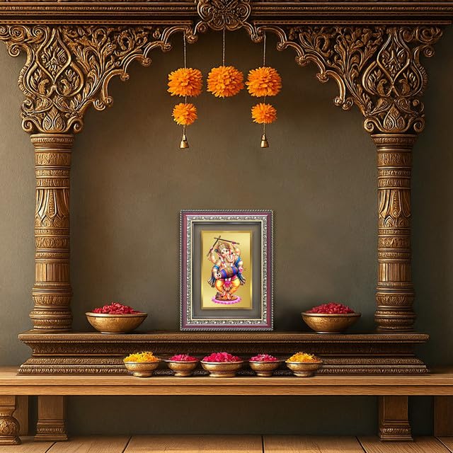 Image of DIVINITI Dancing Ganesha 24K Gold Plated Foil Wall and Tabletop Photo Frame for Home Decor, Puja Room, Living Room, Office, Luxury Gifting | DG Frame 105 S2.5 (26x20 CM)