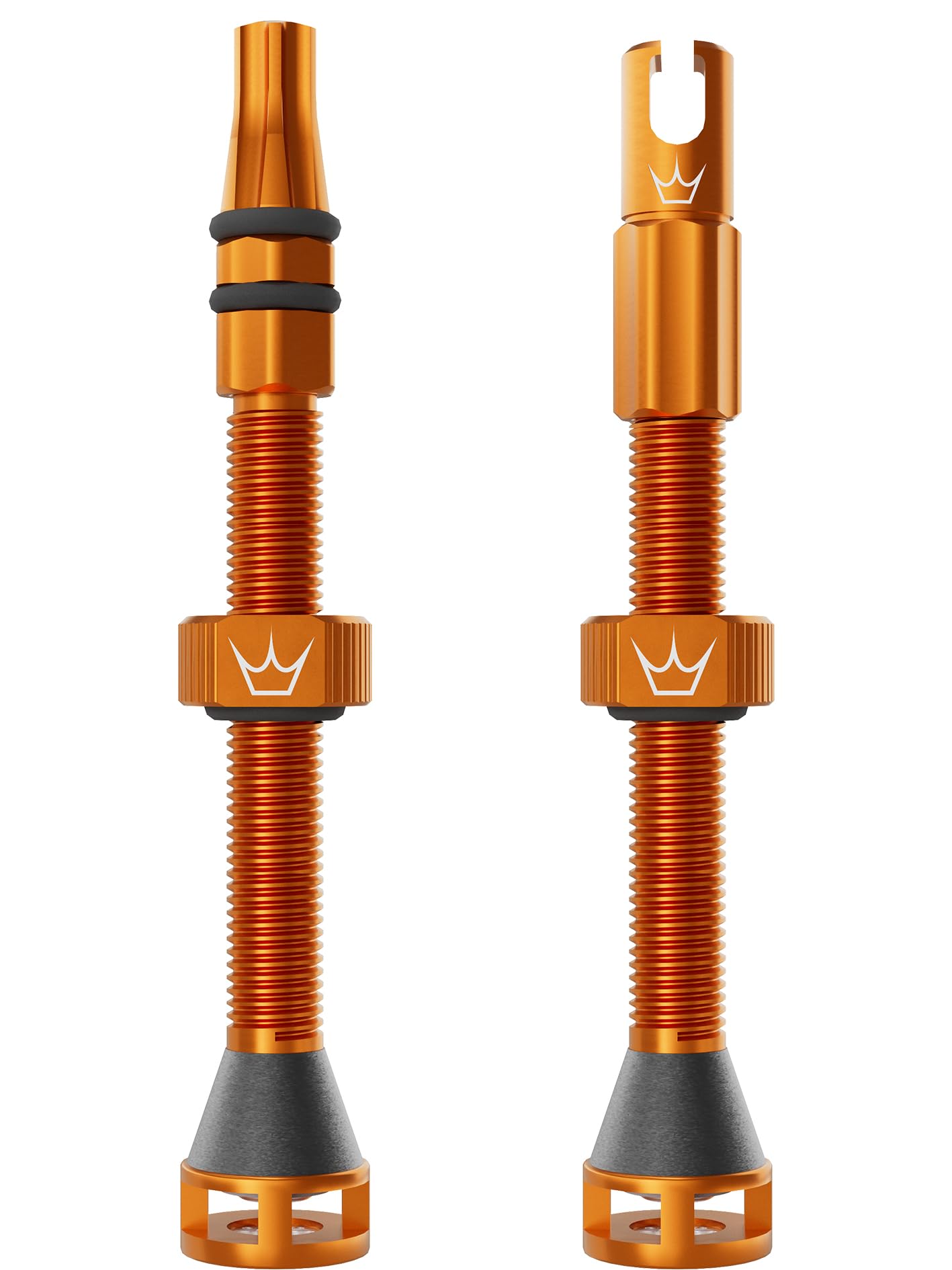Peaty's Holeshot Fast Flow Tubeless Valves - High Airflow Anti Sealant Clog Design, Fast Tyre Setup, Fully Serviceable 7075 Aluminium, Bike Tyre Valves Compatible with MTB Rim Inserts, 60mm Mango