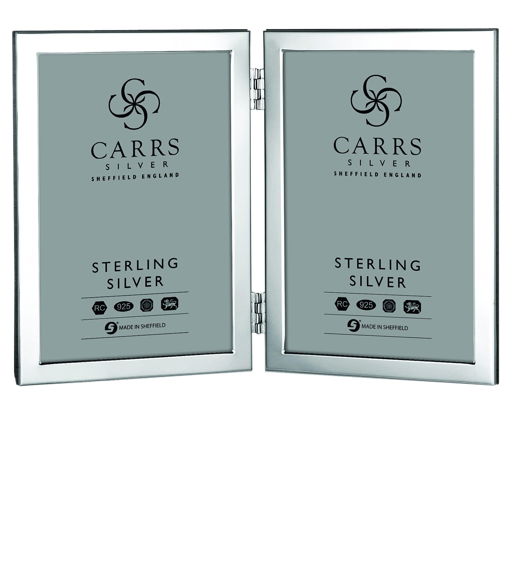 Carrs Modern Flat Plain Sterling Silver Double Photo Frame with Wood Back 6" x 4"