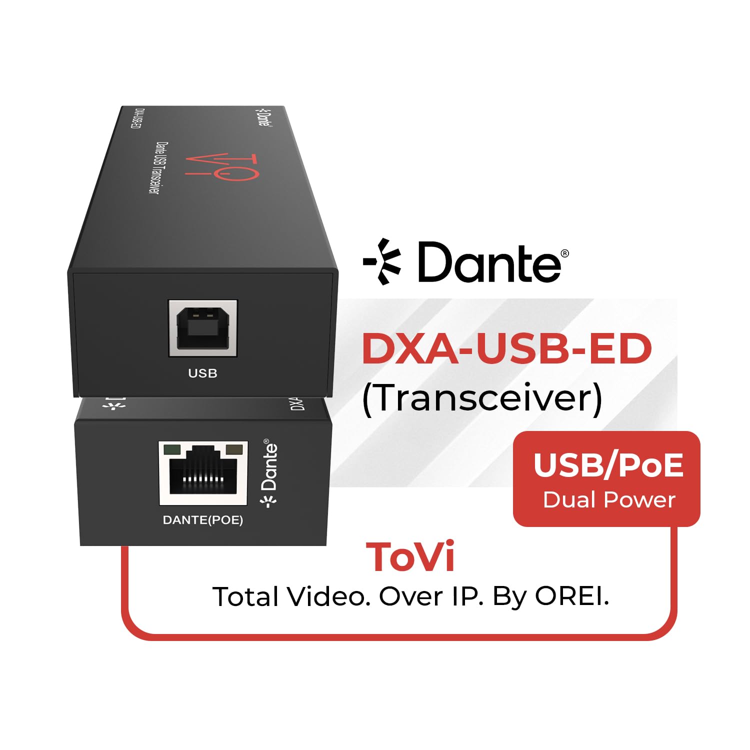 ToVi Dante Adaptador de audio USB a red - Convertidor de audio de 2 canales para red Dante - Compatible con AES67 Audio sobre IP - 24 bits 44.1/48/96kHz (DXA-USB-ED)
