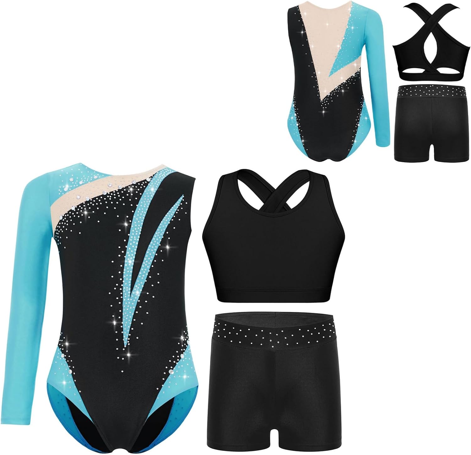 DINORMIN Leotards for Girls Ballet Leotard with Cropped Vest and Shorts Gymnastics Training Suit Activewear Set
