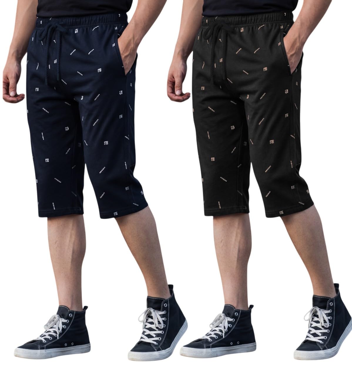 feel track Men's Regular Fit Three Fourth Capri (Pack of 2) (GG_ P6_3/4-NEW_Black_Navy-S)-picture-30