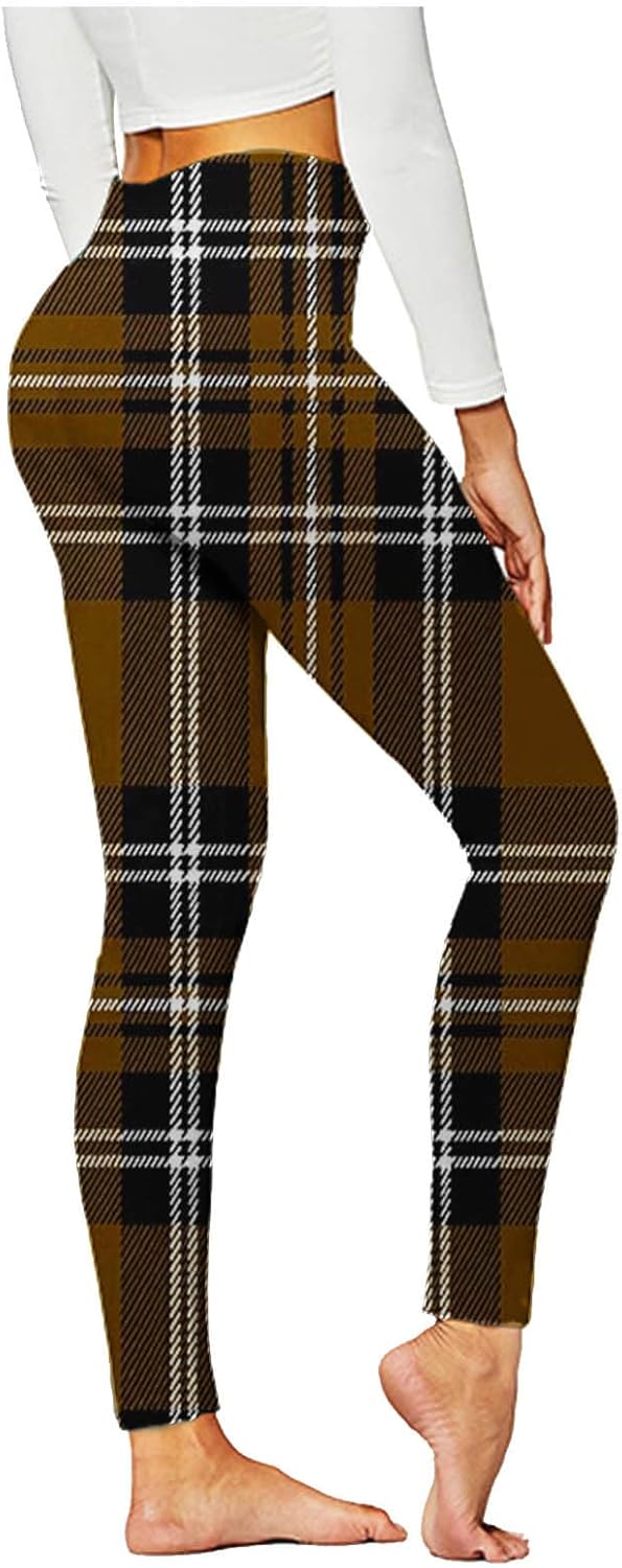 Butt Lifting Leggings for Women Seamless High Waist Scrunch Athletic Yoga Pants Plaid Print Tummy Control Gym Tights