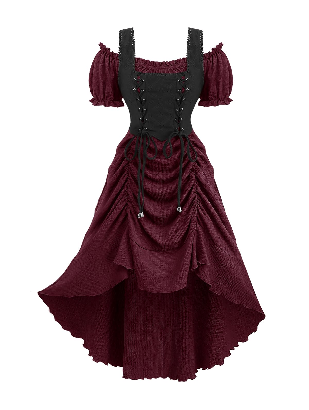 ROSE GAL Rosegal Women Plus Size Steampunk Renaissance Costume Dress Cold Shoulder Ruffles Lace-up High Low Dress