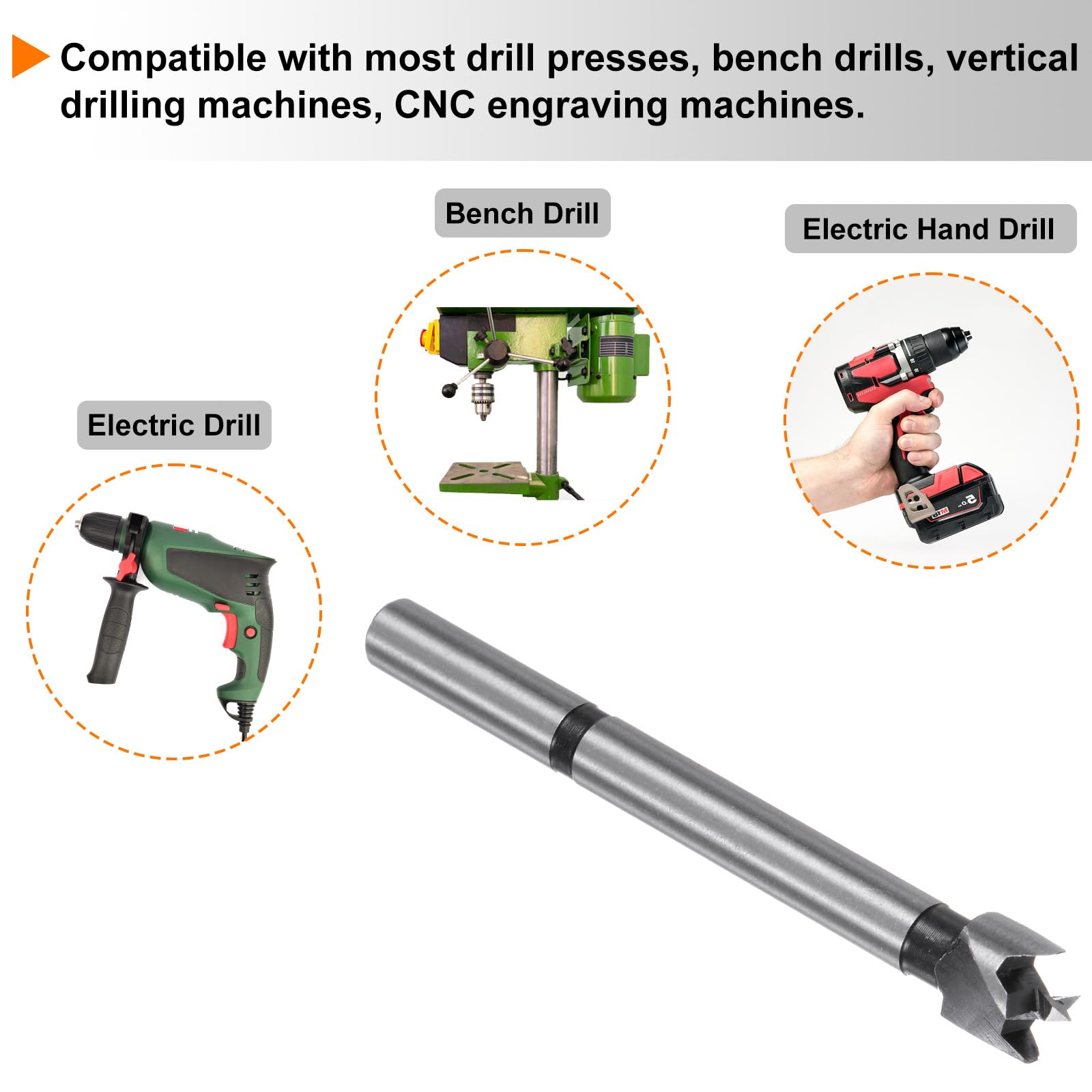 HARFINGTON Forstner Drill Bit 1/4(6mm) Dia High-Speed Steel Multi-Tooth Forstner Bit with Round Shank for Hard Wood Soft Wood Plywood Plastic Drilling Hole Woodworking Hinge Cutter Tool