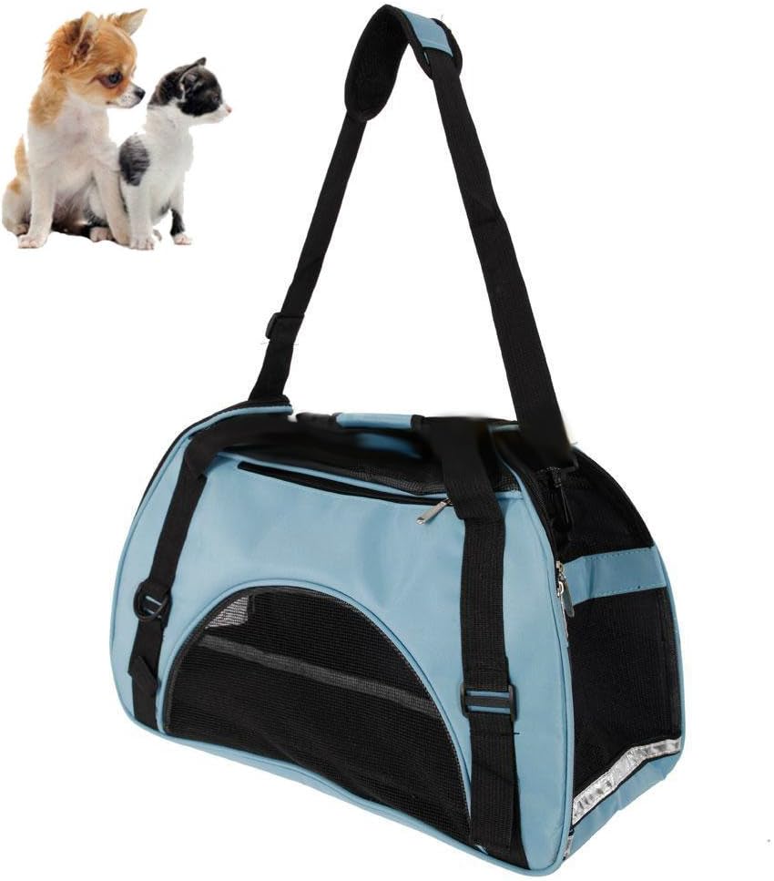 Hollow-out Portable Breathable Pet Handbag Carrier Soft Sided Cat Dog Tote Bag Travel | L size, Blue