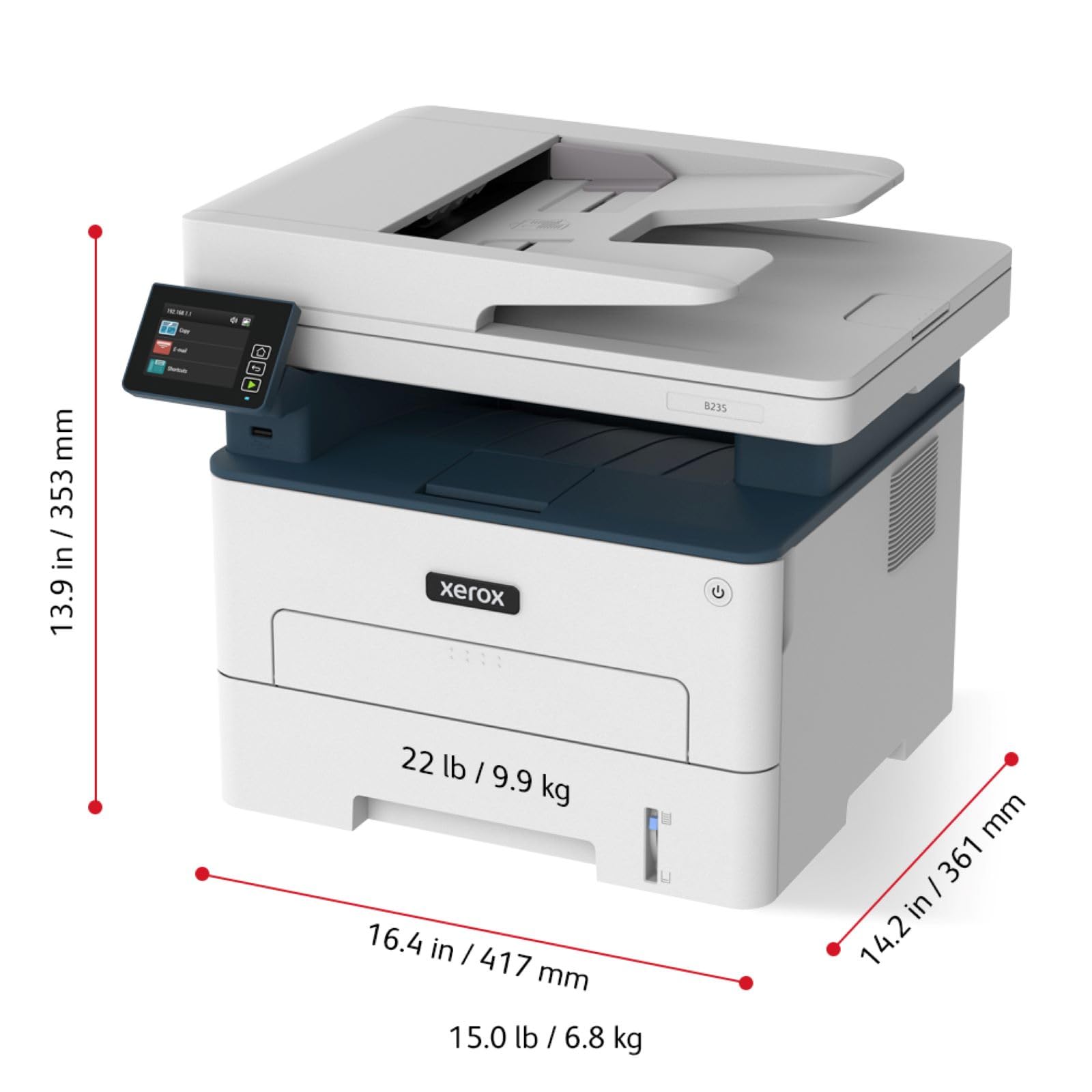 Xerox B235dni A4 34ppm Schwarz und Weiß Kabellos Laser Multifunktion Druker mit Duplex 2-seitiger Druck - Kopieren/Drucken/Scan/Fax - Farb Touchscreen