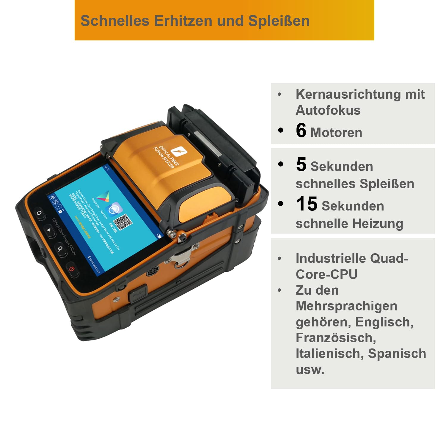 Glasfaser Spleißgerät AI-9 Kernausrichtung Autofokus 5 Sek. Spleißen 15 Sek. Heizung, LWL Spleißgerät mit Tutorial-Videos für den Bau von FTTH-Trunkleitungen und Kabelspleißprojekte