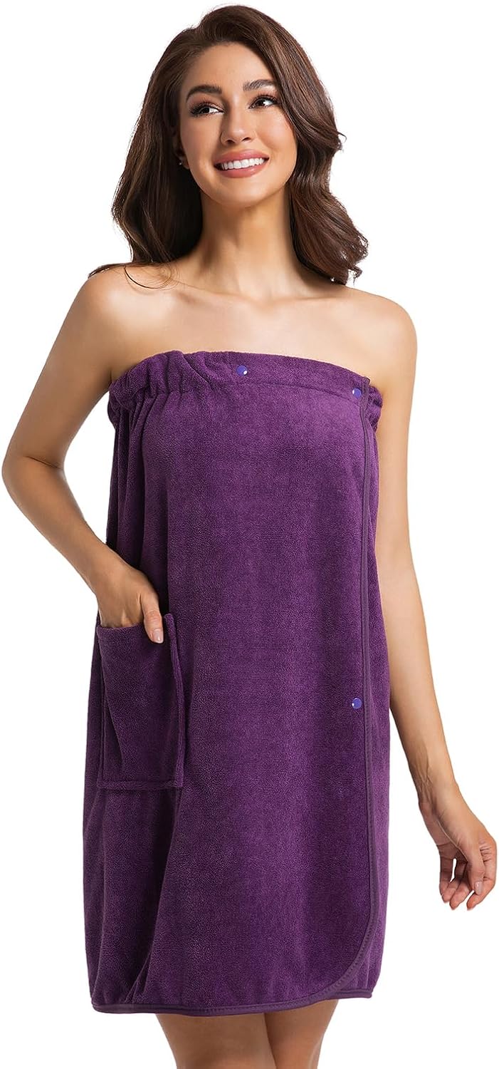 Womens Towel Wrap Bath Robe Lightweight Spa Body Wrap Shower Adjustable Snap Closure - Image 2