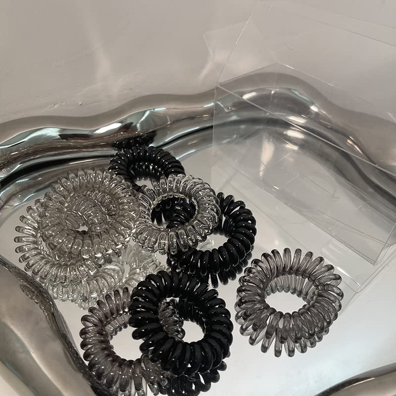 9pcs/Pack Spiral Hair Ties and Ponytail Hair Phone Cord Coils (Black Grey)