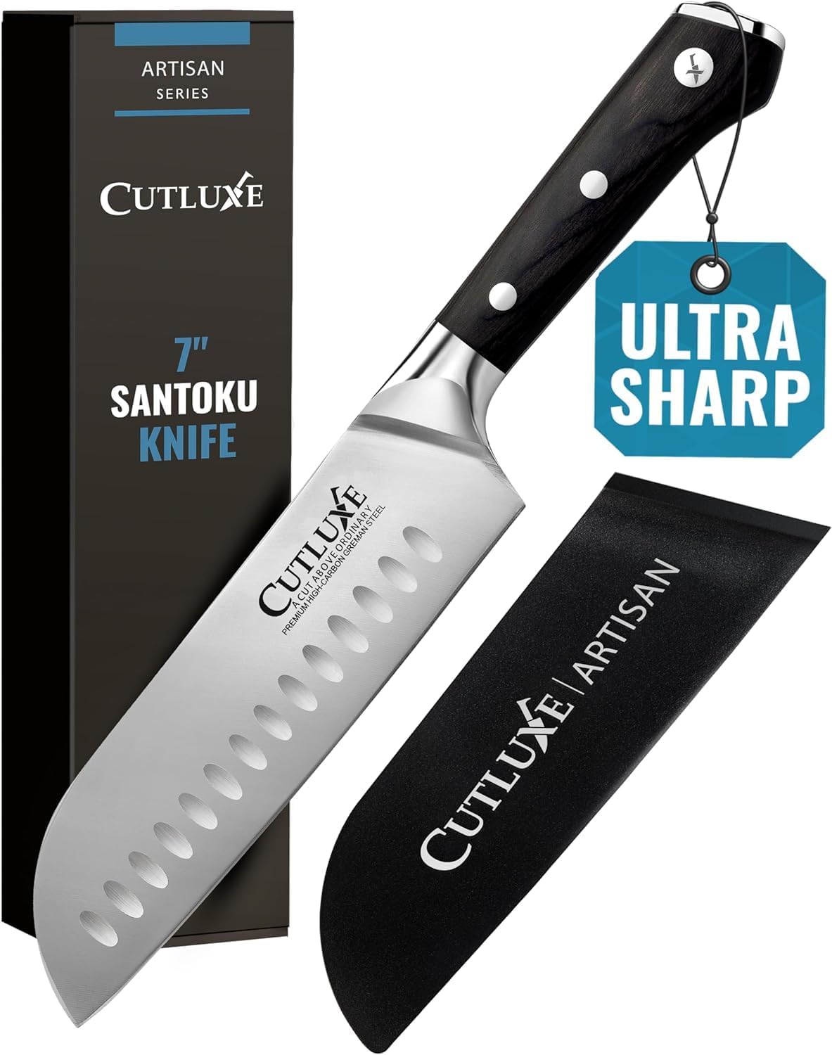 Cutluxe Santoku Knife 7" Chopping Knife, Vegetable Knife