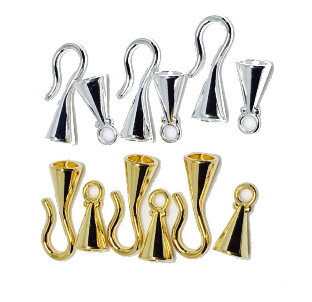 OKEPS Hxeredue YuanKanJu Kumihimo/Jewelry Findings: Hook and Eye Clasp, 6 Sets, Silver and Gold Plated, Plus Instruction Booklet