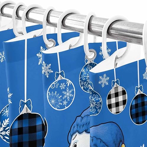 Miniatura 5 de Cortina de ducha de muñeco de nieve de Navidad, cortinas de ducha de muñeco de nieve azul para decoración de baño, bolas de Navidad de invierno con