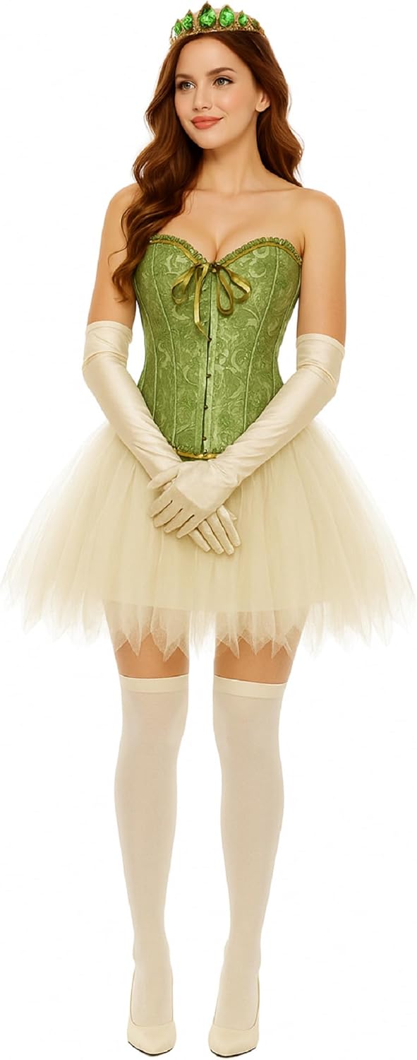 Halloween Adult Princess Costume Set Include Corset Tiara Puffy Mini Skirt Long Satin Gloves Knee High Socks - Image 7