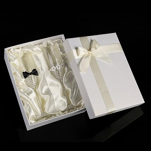 Miniatura 2 de www.Beadingsupplys.com Juego de copas de champán y copas de cerveza personalizadas para novia y novio, flauta y cerveza Pilsner para él y ella,