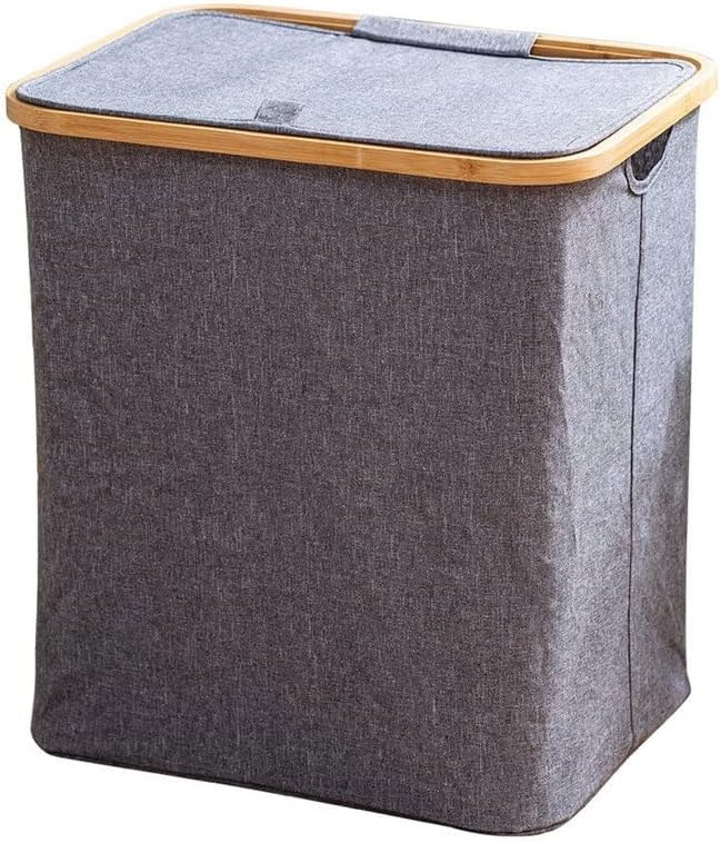 Japanese-Style Folding Dirty Clothes Hamper Bamboo Fabric Laundry Basket Portable Clothes Storage Basket (Color : A, Size : 45.7x35.7x50cm)