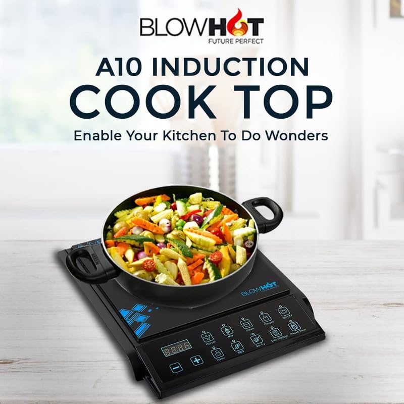 Image of BLOWHOT A10 Induction Cooktop| 2000 Watt Induction Cook Top | Fast Heating Electric Induction Stove | Touch Control | 1 Year Warranty on Coil, PCB & Fan | Black