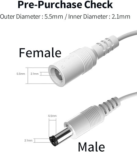 Miniatura 6 de Tonton Paquete de 2 cables de extensión de alimentación CC 3M de 10 pies de 0.217 in x 0.083 in 5521 macho a hembra, cable adaptador de 12 V CC