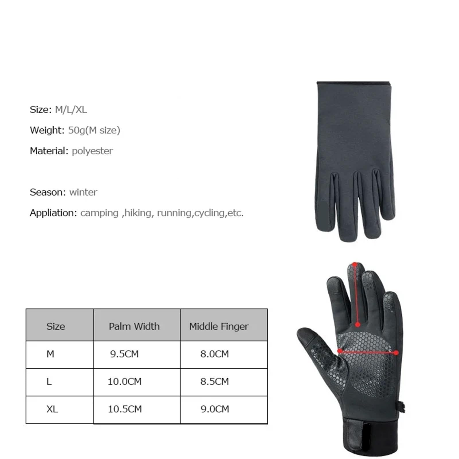 Gants d'escalade Gants d'escalade Chauds et isolés, antidérapants, Coupe-Vent, for Cyclisme, Camping, randonnée, Course à Pied pour Escalade(Gray,M)