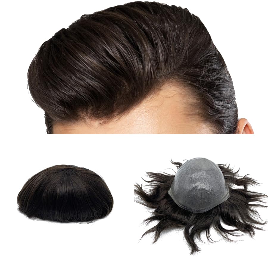 Toupet pour hommes cheveux humains boucle en V pour masquer la calvitie
