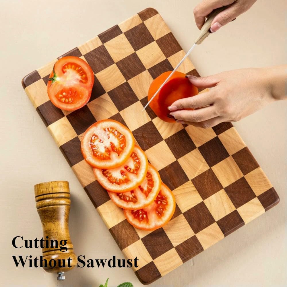JJDFW - Tabla de cortar de madera maciza, para uso doméstico, doble color, antideslizante, bandeja de alimentos, artículos de cocina