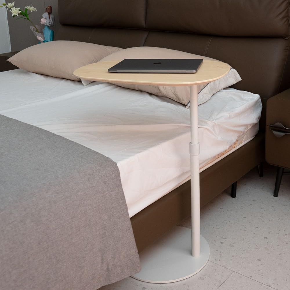 Stoliki kawowe Adjustable Bedside Tea Sofa Side Mobile Study Standing Pneumatic Lift Bank End (Natural wood Color)