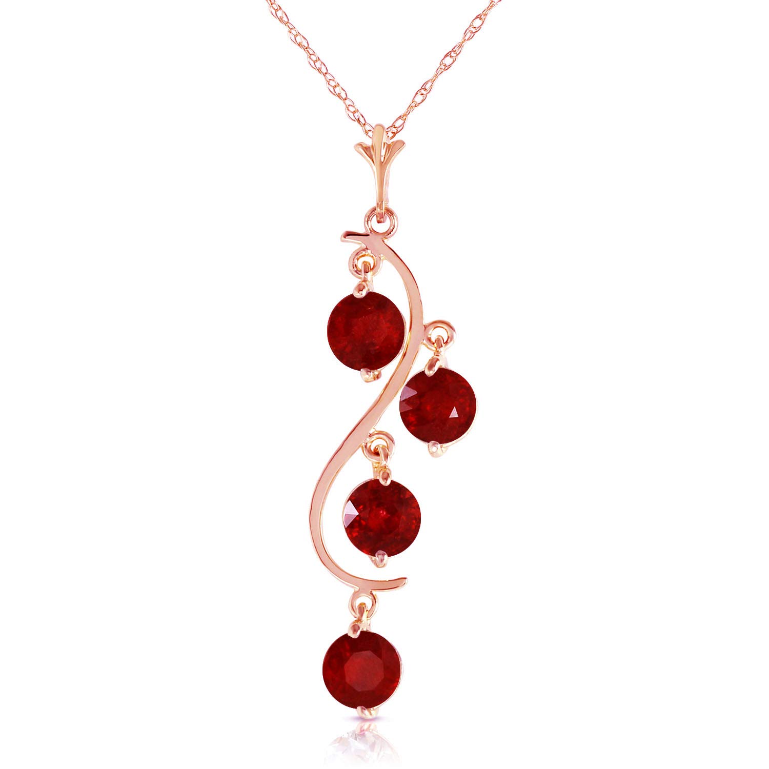 Galaxy Gold GG 14k Solid Rose Gold 2 ct Red Ruby - Rubies Drop Dream Catcher Pendant Necklace