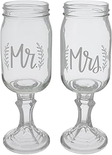 Hobby Lobby Mr and Mrs Mason Jar Wedding Toasting Glasses, Clear Glass, 8.75 inches Height, Set of 2