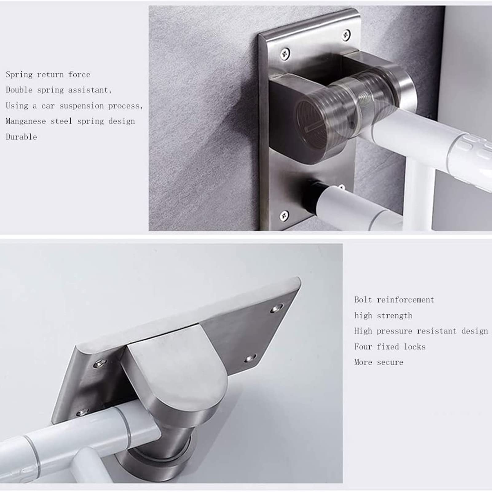 Maniglioni di Sicurezza per Bagno, corrimano Pieghevole di Sicurezza per Anziani in Acciaio Inossidabile Antiscivolo per disabili (Bianco)