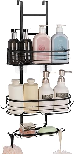 HEOMU Organizador de ducha colgante para baño, estantes organizadores de ducha con 4 ganchos, resistente al óxido e impermeable para champú, disponible en Yaxa Peru
