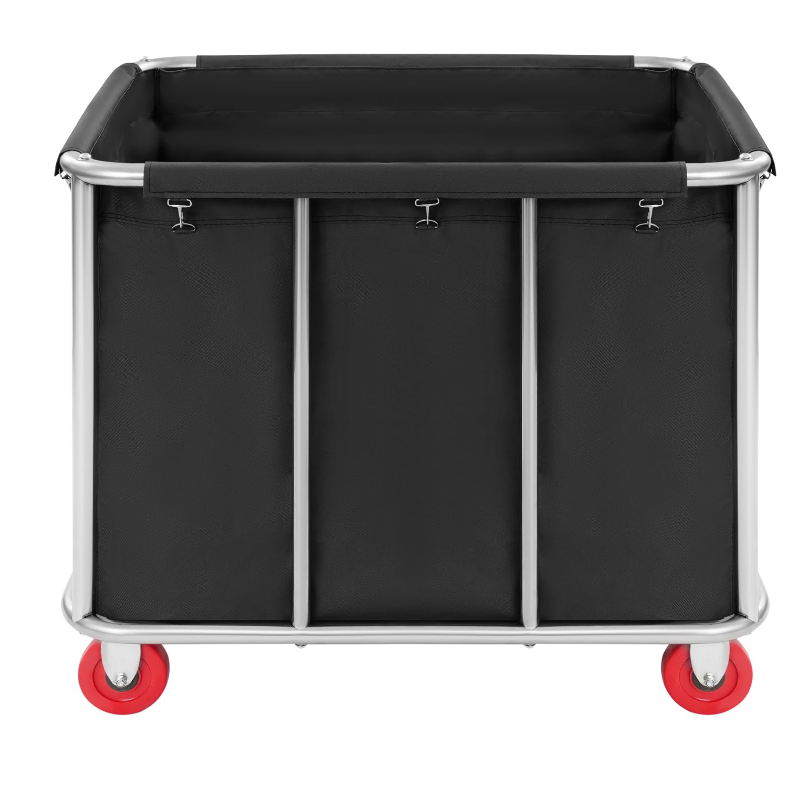 Carrito de lavandería grande de acero inoxidable con ruedas, capacidad de carga de 117,93 kg, cesta para la colada, para hoteles, apartamentos, almacenes y hospitales, 90 x 65 x 80 cm