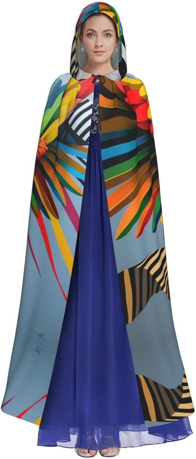 Colorful feathers Unique Darkness Poncho Shawl - Customizable Wearable Blanket for Women, Perfect Halloween Costume Accessory, Knight, Akatsuki, and More