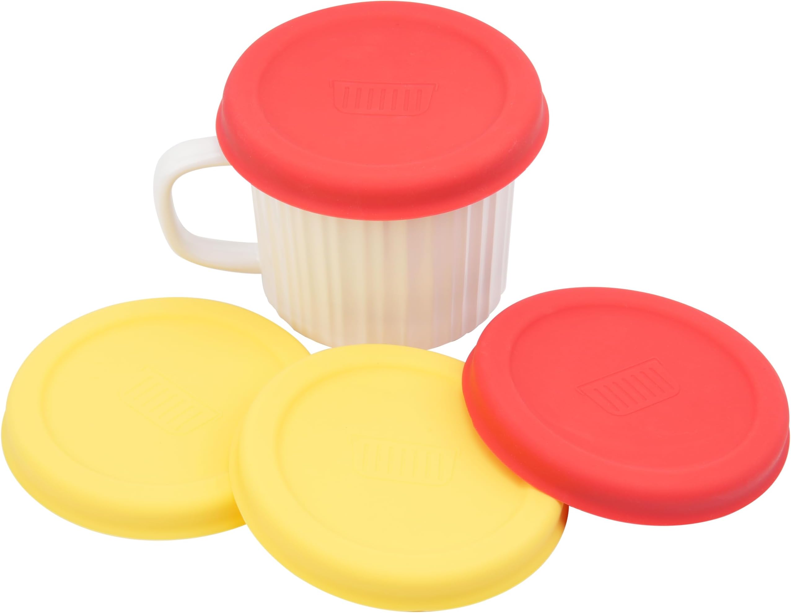 Silicone Lids for Corningware 20 Ounce Mug, 4 Pack Reusable Cover, (Mug NOT Included) Dishwasher, Microwave and Freezer Safe (Yellow & Red)