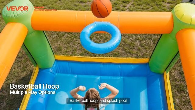 Château Gonflable Géant VEVOR Avec Toboggan Aquatique, Piscine, Panier De Basket Et Canon à Eau – Pour 3 à 8 Ans, 344x374x213 Cm, Souffleur Inclus
