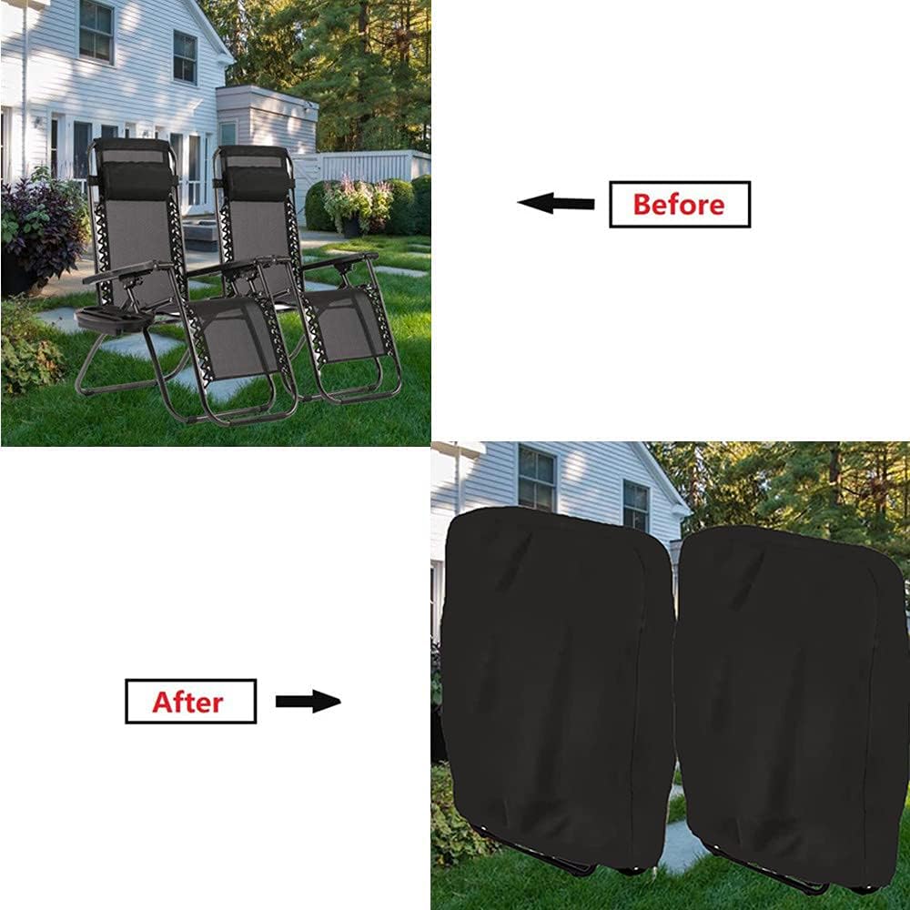 Zero Gravity Folding Chairs Cover Waterproof Lawn Patio Furniture Covers All Weather Resistant 93x82cm(Black) (2Pcs)
